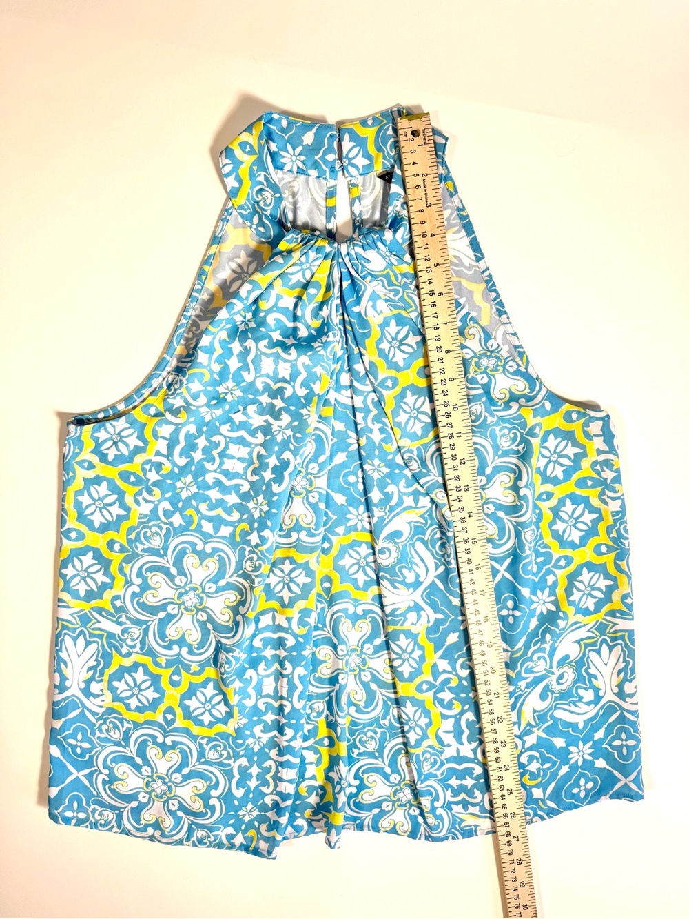 Ann Taylor Blue Yellow Tile Halter Top Blouse Petite Large Amalfi Resort Cruise - Picture 11 of 13